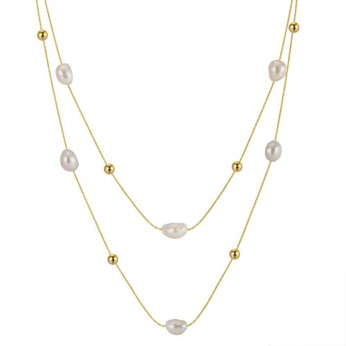 Стерлингового серебра жемчужное ожерелье, Серебро 925 пробы, с Пресноводные жемчуги, с 5CM наполнитель цепи, Женский, Золотой, длина:Приблизительно 50 см, продается PC