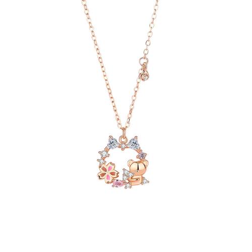 Cubic Zircon Micro Pave Sterling Silver Necklace, 925 Sterling Silver, with 5CM extender chain, micro pave cubic zirconia & for woman & epoxy gel, rose gold color Approx 40 cm 