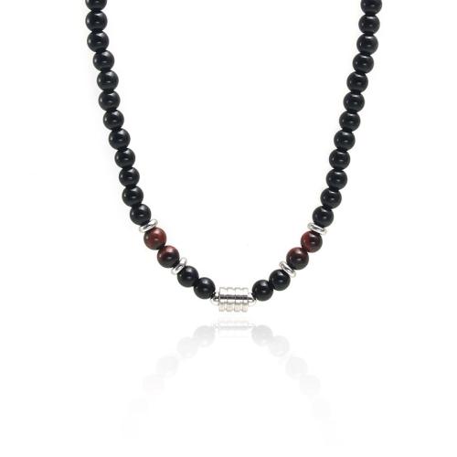 Gemstone Necklaces, Titanium Steel, with Natural Stone & Obsidian, with 5cm extender chain, plated & Unisex cm 