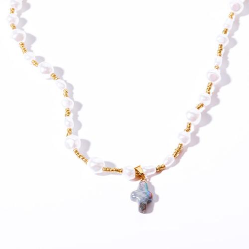Freshwater Pearl Brass Necklace, with Freshwater Pearl, with 5cm extender chain & for woman cm 