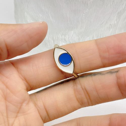 Evil Eye Jewelry Finger Ring, Brass, plated, for woman & enamel, white and black, US Ring 