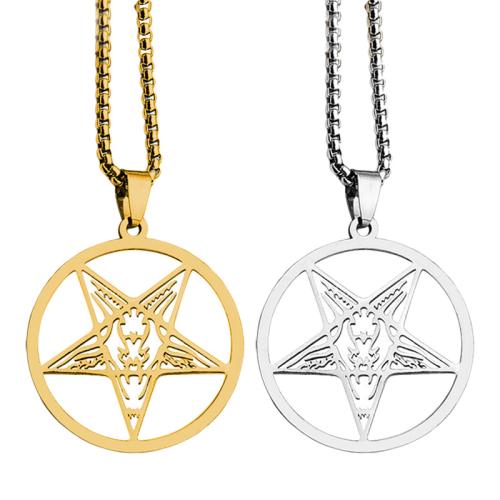 Stainless Steel Jewelry Necklace, 304 Stainless Steel, pentagram, polished, fashion jewelry & Unisex Approx 60 cm 