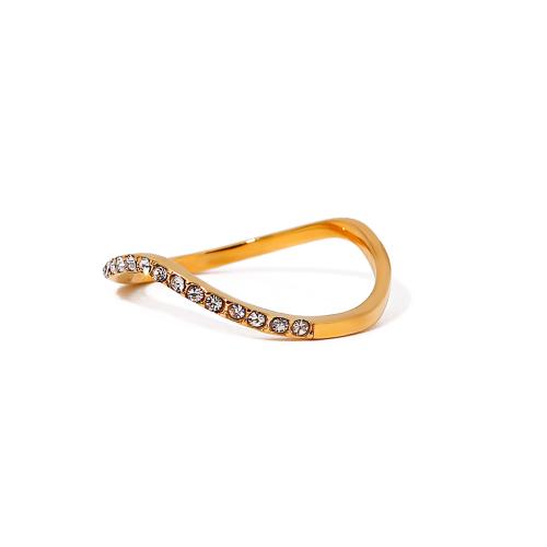 Нержавеющая сталь Rhinestone палец кольцо, Нержавеющая сталь 304, 18K позолоченный, ювелирные изделия моды & Мужская & со стразами, Золотой, размер:7, продается PC