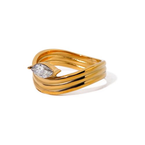 Нержавеющая сталь Rhinestone палец кольцо, Нержавеющая сталь 304, Сердце, 18K позолоченный, ювелирные изделия моды & Мужская & со стразами, Золотой, размер:7.5, продается PC