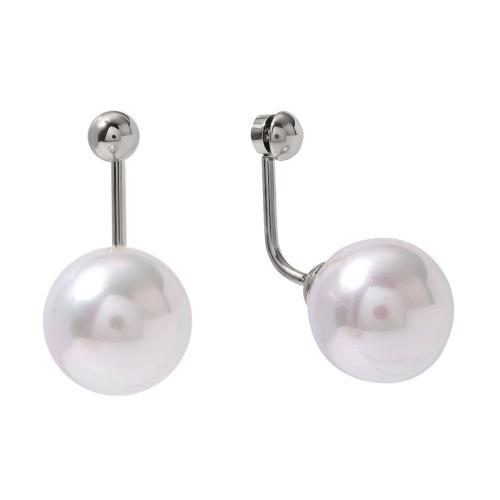 Stainless Steel Stud Earring, 304 Stainless Steel, with Plastic Pearl, Vacuum Ion Plating, fashion jewelry & for woman 