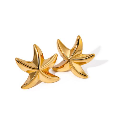 Stainless Steel Stud Earring, 304 Stainless Steel, Starfish, Vacuum Ion Plating, fashion jewelry & for woman, golden 