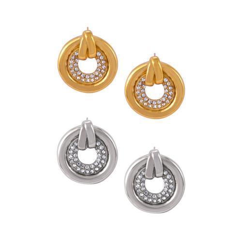 Titanium Steel Earrings, fashion jewelry & for woman & with rhinestone 