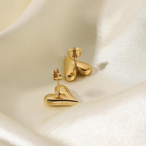 Stainless Steel Stud Earring, 316 Stainless Steel, Heart, plated, fashion jewelry, golden 