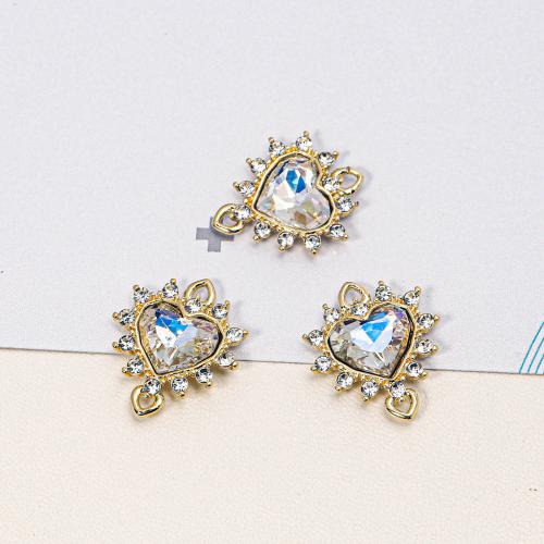 Zinc Alloy Charm Connector, with Crystal, Heart, plated, DIY & micro pave cubic zirconia & 1/1 loop, golden 
