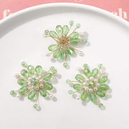 Haarschmuck DIY Zubehöre, Kristall, mit Messingdraht & Kunststoff Perlen, Blume, mehrere Farben vorhanden, 36mm, verkauft von PC