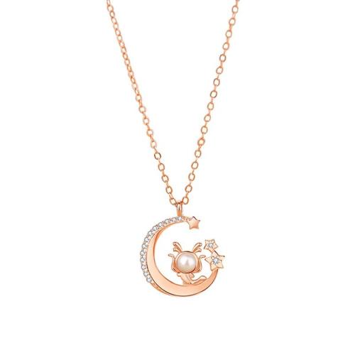 Cubic Zircon Micro Pave Brass Necklace, with Plastic Pearl, with 5CM extender chain, plated, micro pave cubic zirconia & for woman, rose gold color Approx 40 cm 