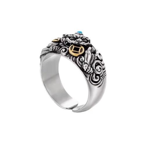 Палец кольцо-латунь, Латунь, с бирюза, Другое покрытие, Мужский, оригинальный цвет, продается PC