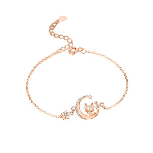 Cubic Zirconia Micro Pave Brass Bracelet, with Plastic Pearl, with 4.5CM extender chain, plated, micro pave cubic zirconia & for woman, rose gold color Approx 14.5 cm 