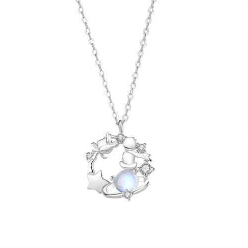 Brass Cubic Zirconia Necklace, with Moonstone, with 5CM extender chain, plated, micro pave cubic zirconia & for woman, platinum color Approx 41 cm 