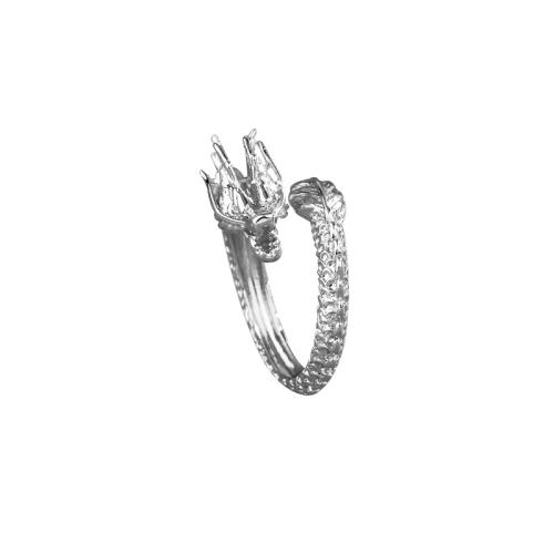 Brass Finger Ring, Dragon, plated, for man, platinum color 