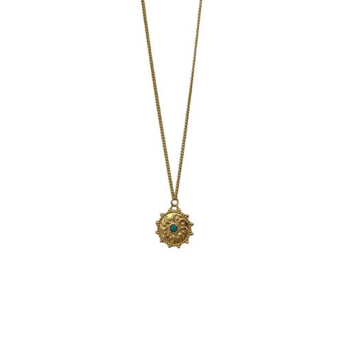 Brass Jewelry Necklace, with turquoise, with 5cm extender chain, Antique finish, for woman, golden cm 