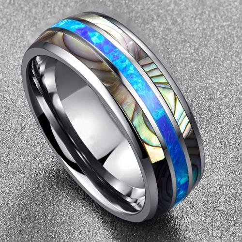 Titanium Steel Finger Ring, with Shell & for man, blue 