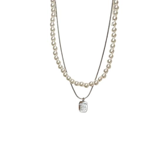 Zinc Alloy Necklace, with brass chain & Plastic Pearl, with 6cm extender chain, plated, Double Layer & fashion jewelry & for woman Approx 40 cm, Approx 45 cm 