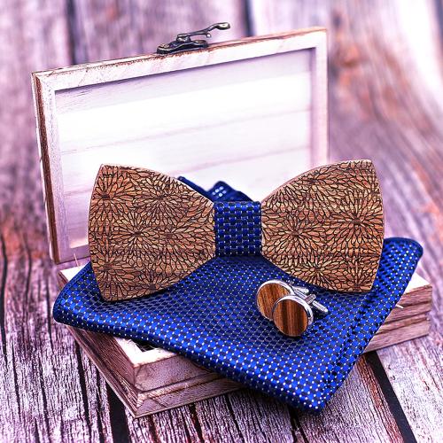 Maple Bow Ties And Square Scarf Set, Square Scarf & Bow Ties & cufflink, with Cloth & 304 Stainless Steel, three pieces & for man Bow x [