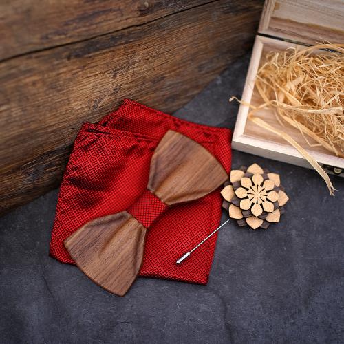 Maple Bow Ties And Square Scarf Set, Square Scarf & Bow Ties & brooch, with Cloth & 304 Stainless Steel, three pieces & for man Bow x [