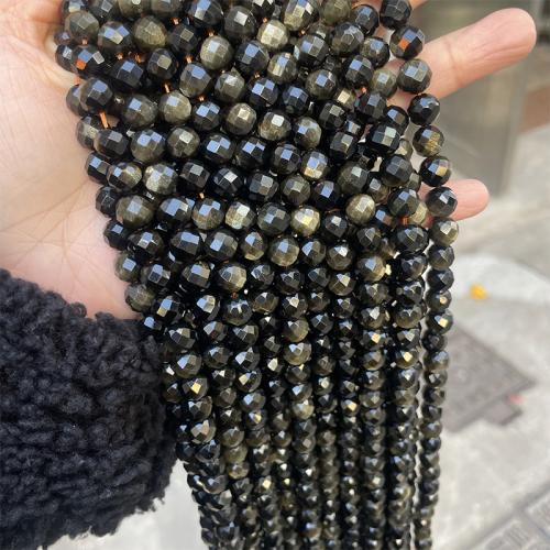 Single Gemstone Beads, Gold Obsidian, Round, fashion jewelry & DIY & faceted, mixed colors Approx 38 cm 
