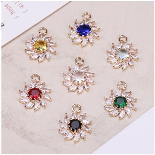 Crystal Brass Pendants, with Crystal, Flower, gold color plated, fashion jewelry & DIY [