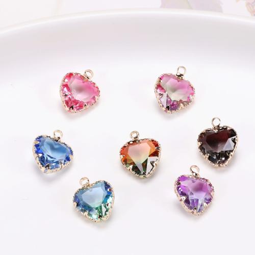Crystal Brass Pendants, with Crystal, Heart, gold color plated, fashion jewelry & DIY 