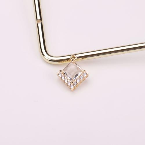 Crystal Brass Pendants, with Crystal, Rhombus, gold color plated, fashion jewelry & DIY & micro pave rhinestone 