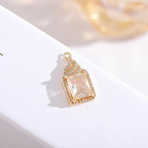 Crystal Brass Pendants, with Crystal, Rectangle, gold color plated, fashion jewelry & DIY & micro pave rhinestone 