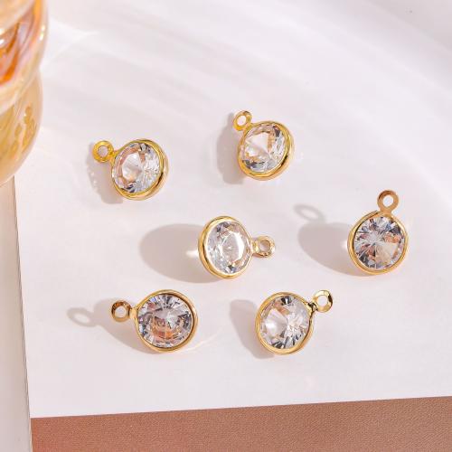 Crystal Brass Pendants, with Crystal, Flat Round, gold color plated, fashion jewelry & DIY, clear 