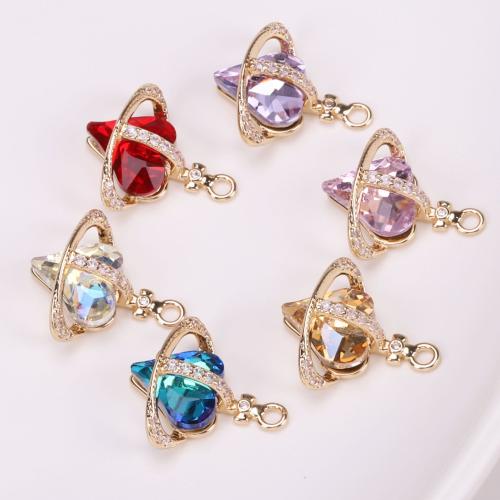 Crystal Brass Pendants, with Crystal, Heart, gold color plated, fashion jewelry & DIY & micro pave rhinestone 