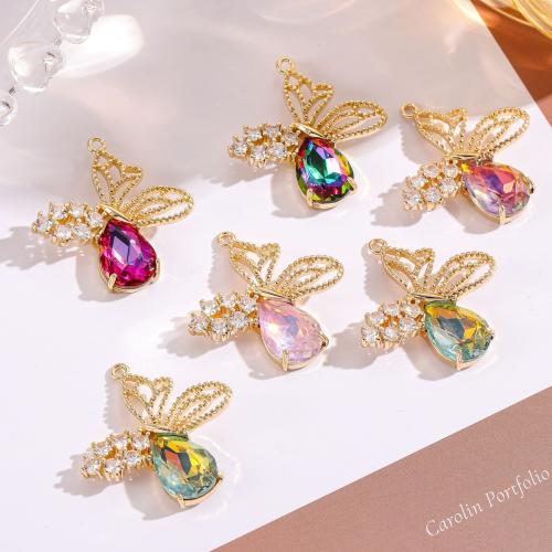 Crystal Brass Pendants, with Crystal, gold color plated, fashion jewelry & DIY & micro pave cubic zirconia 