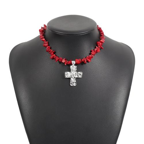 Gemstone Necklaces, Zinc Alloy, with Natural Stone, Cross, fashion jewelry & for woman Approx 38-45 cm [