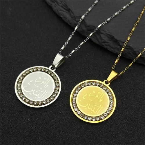 Stainless Steel Jewelry Necklace, 304 Stainless Steel, with 5cm extender chain, Round, polished, fashion jewelry & Unisex & with rhinestone Approx 45 cm 