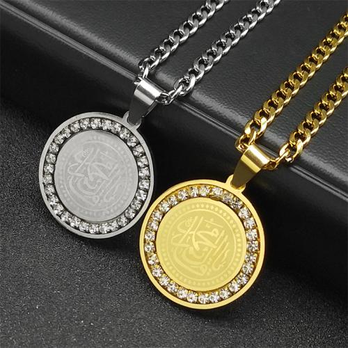Stainless Steel Jewelry Necklace, 304 Stainless Steel, Round, polished, fashion jewelry & Unisex & with rhinestone Approx 60 cm 