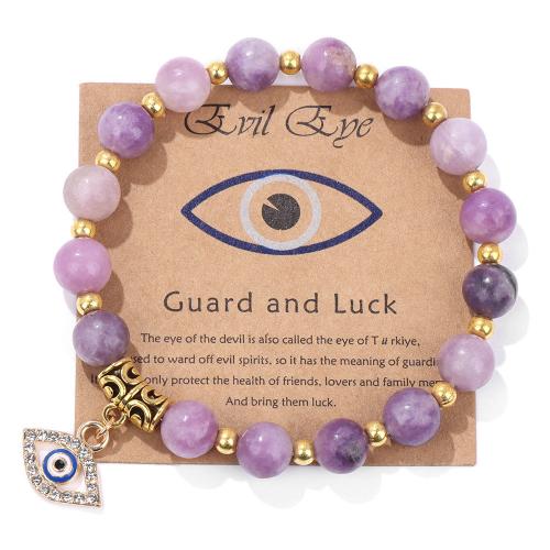 Evil Eye Jewelry Bracelet, Natural Stone, with Glass Beads & Zinc Alloy, gold color plated, fashion jewelry & for man & with rhinestone Approx 19 cm 