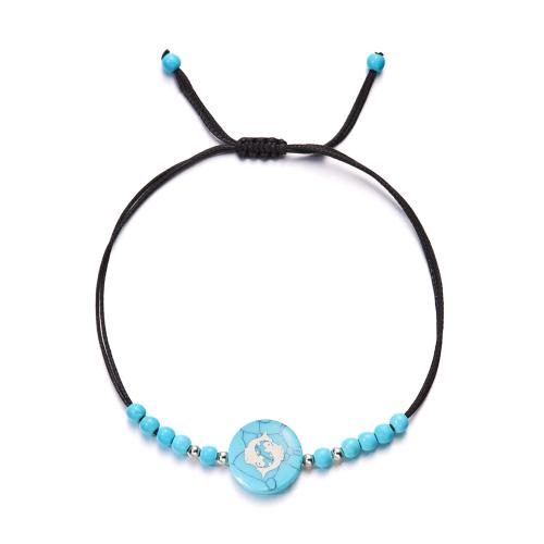 Turquoise Bracelets, Natural Turquoise, with Knot Cord, 12 Signs of the Zodiac, handmade, folk style & Unisex & adjustable Approx 16-26 cm [