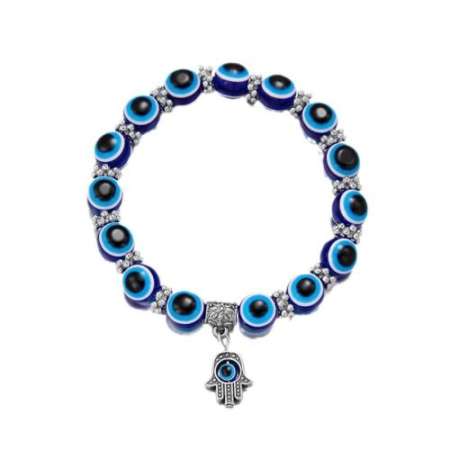 Evil Eye Bracelet Bijoux, résine, avec alliage de zinc, main, Placage de couleur argentée, bijoux de mode & motif de mauvais œil & pour femme, bleu, 10mm cm, Vendu par PC