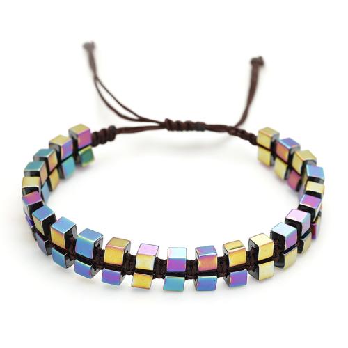 Non Magnetic Hematite Bracelet, with Knot Cord, Cube, handmade, fashion jewelry & Unisex & adjustable Approx 16-26 cm [