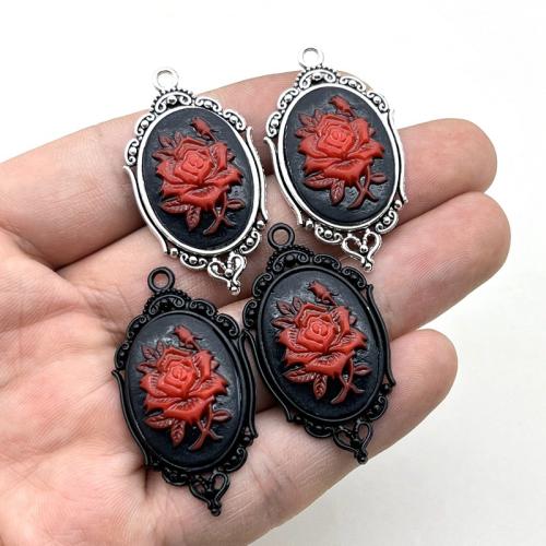 Zinc Alloy Flower Pendants, with Resin, Rose, plated, DIY [