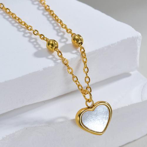 Titanium Steel Jewelry Necklace, with White Shell, with 5CM extender chain, Heart, plated, for woman cm 