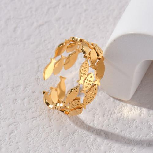Titanium Steel Finger Ring, Fish, gold color plated, for woman 