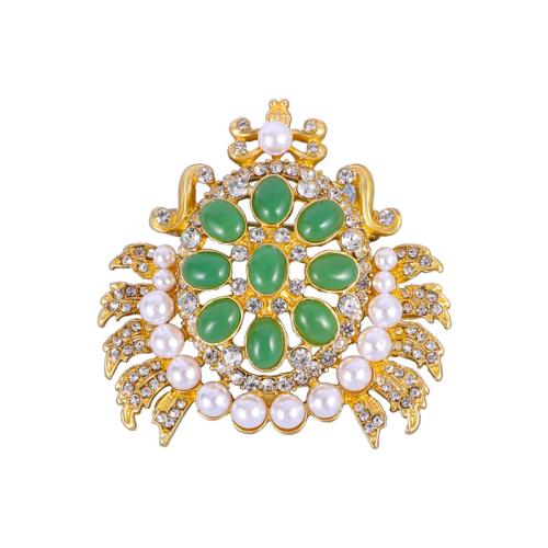 Rhinestone Zinc Alloy Brooch, with Resin & Plastic Pearl, for woman & with rhinestone, golden 