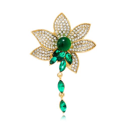 Rhinestone Zinc Alloy Brooch, with Resin, for woman & with rhinestone, golden 