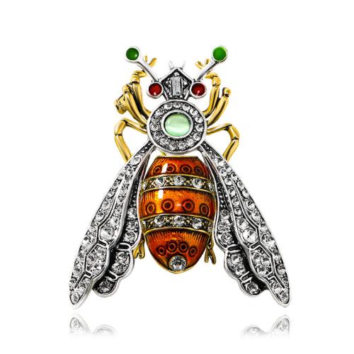 Enamel Brooch, Zinc Alloy, with Resin, Bee, for woman & with rhinestone, golden 