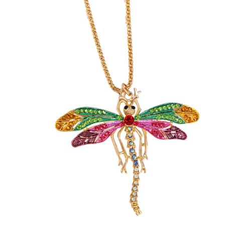 Rhinestone Zinc Alloy Necklace, Dragonfly, for woman & enamel & with rhinestone, golden Approx 28 cm 