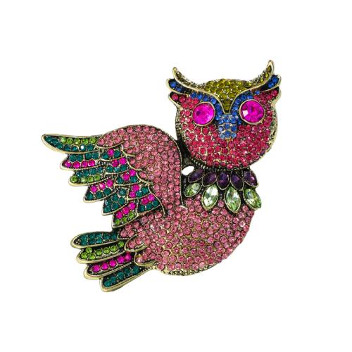 Rhinestone Zinc Alloy Brooch, Owl, for woman & with rhinestone, multi-colored 