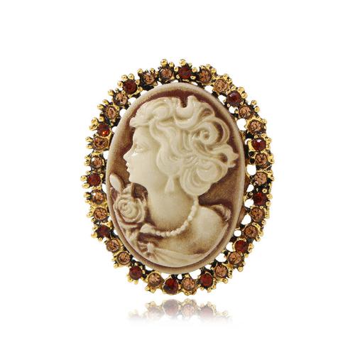 Resin Brooch, Zinc Alloy, with Resin, for woman & with rhinestone, golden 