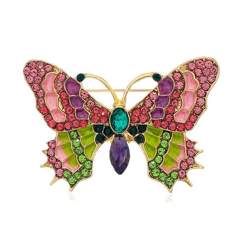 Rhinestone Zinc Alloy Brooch, Butterfly, for woman & enamel & with rhinestone, multi-colored 
