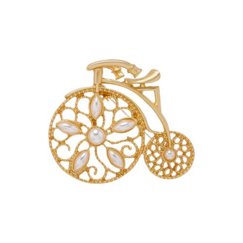 Plastic Pearl Brooch, Zinc Alloy, with Plastic Pearl, Bike, for woman, golden 